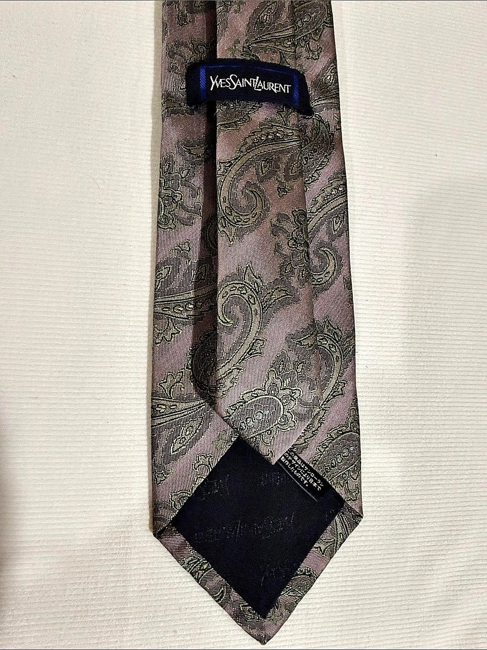 Yves Saint Laurent Paisley Silk Tie in Pink & Green